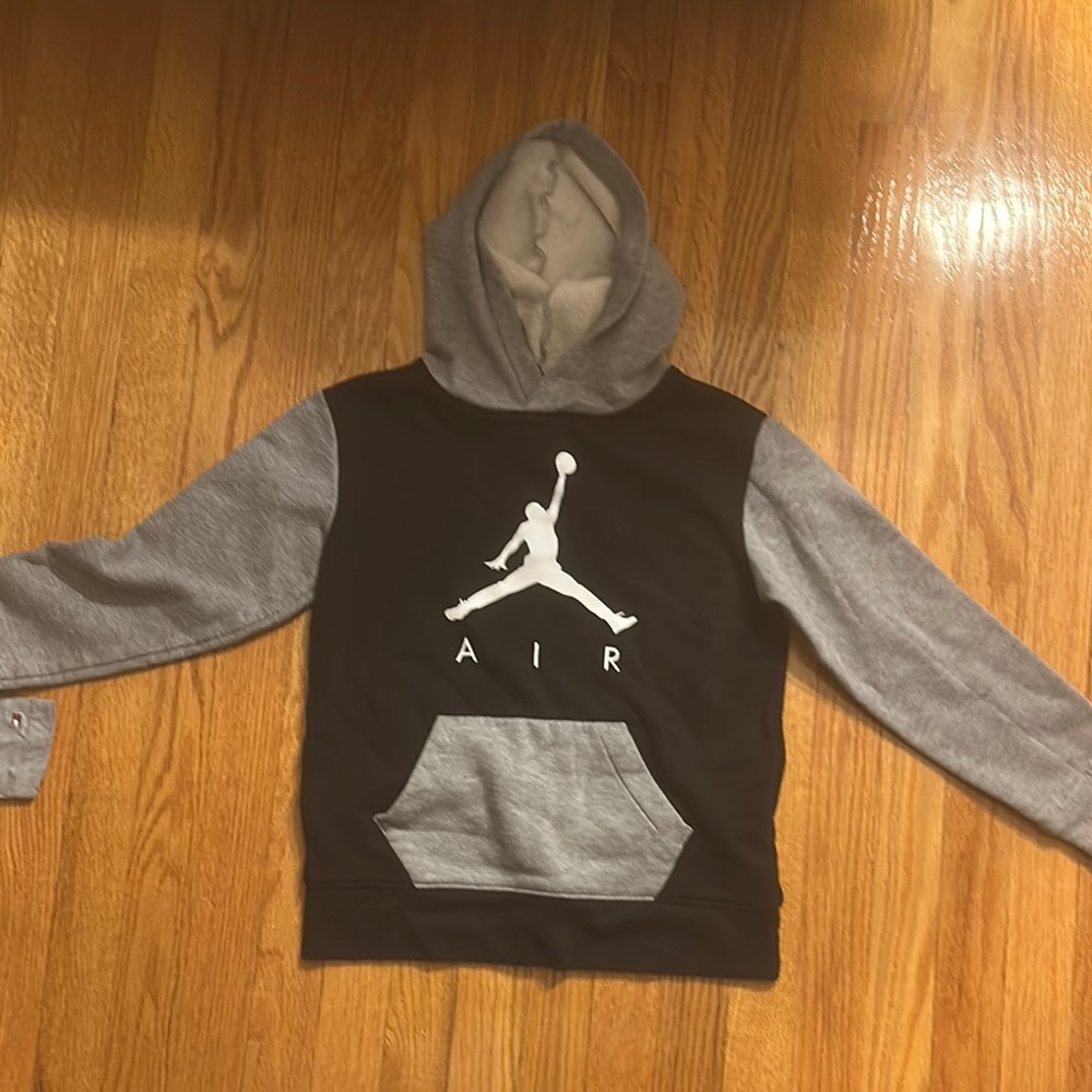 Jordan Black and Gray Sweatshirt with Logo and Hood